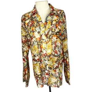 Madison Hill Button Up Top in Autumn Colors floral Semi sheer lightweight cotton